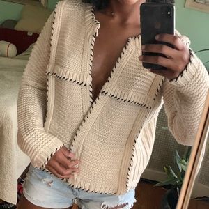 Cream cardigan w/ black stitching